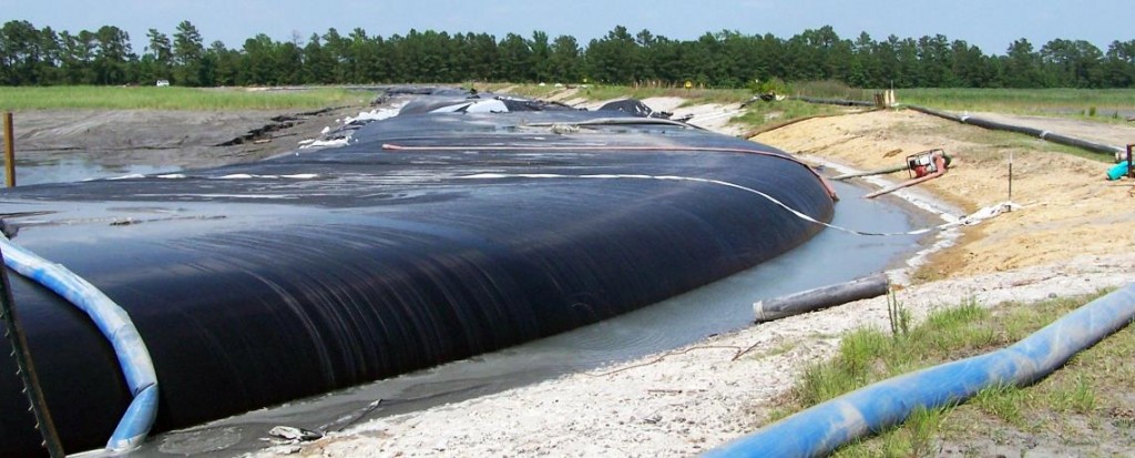 Geotextile tube filled with coal ash