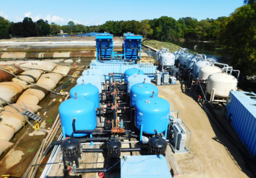 Aerial view of 3,900 gpm water treatment system utilizing during hydraulic dredging operations